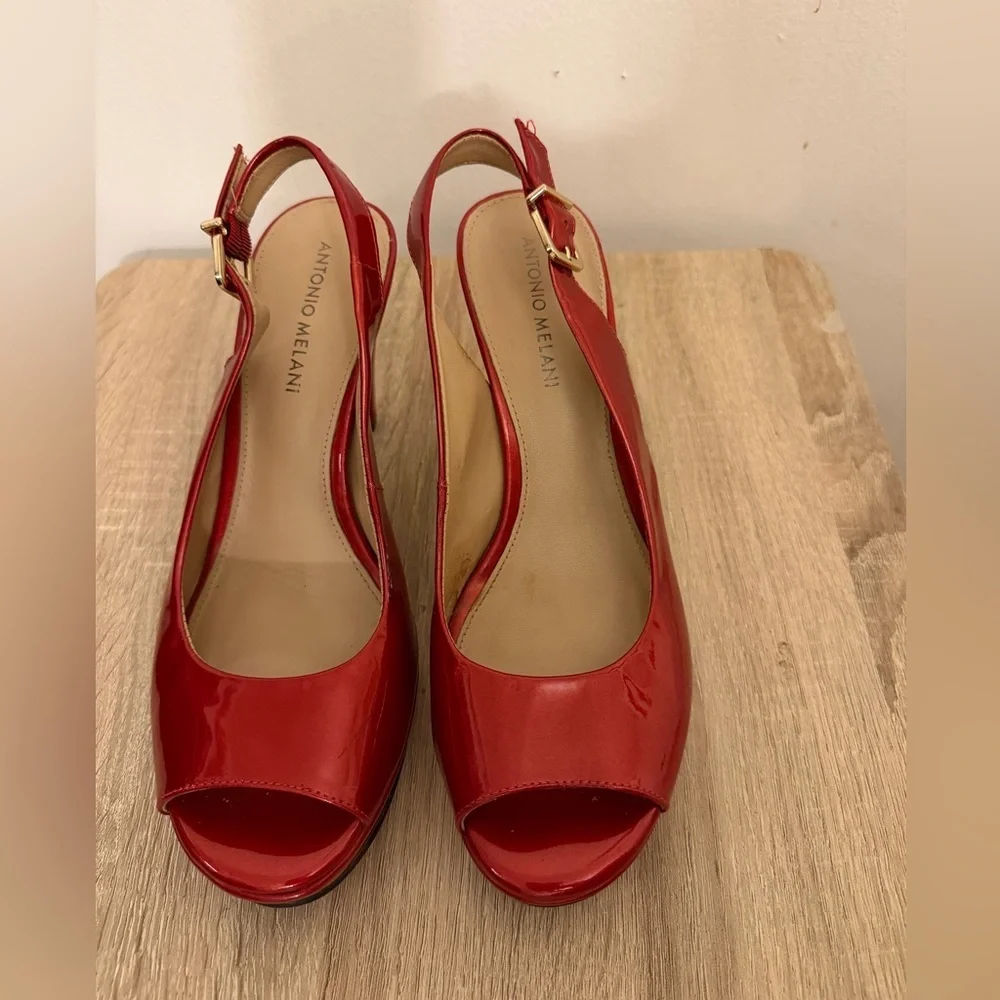 ANTONIO MELANI Red Patent Slingback Heel Size 8 M